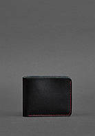 Шкіряне портмоне 4.1 (4 кишені) чорне з червоною ниткою