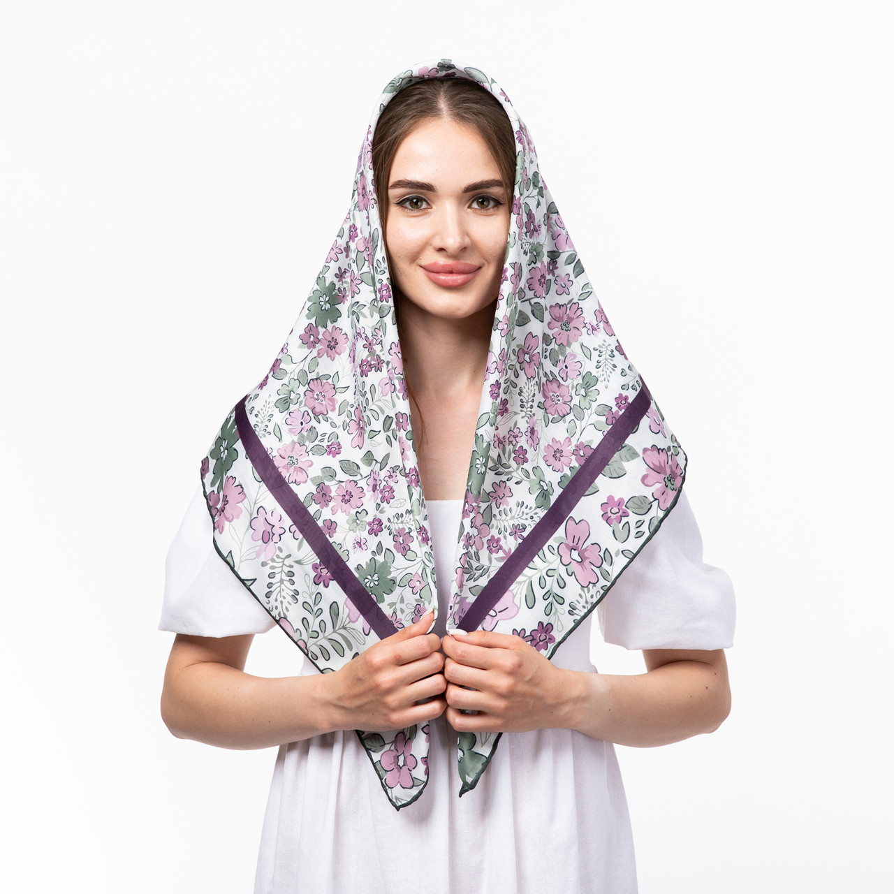 Тоненька бавовняна хустка з квітковим принтом, фото 1