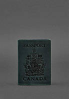 Шкіряна обкладинка для паспорта з канадським гербом зелена Crazy Horse
