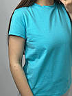 Футболка жіноча базова однотонна класична на літо, бавовна, бірюзова, фото 4