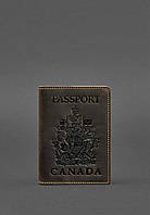 Шкіряна обкладинка для паспорта з канадським гербом темно-коричнева Crazy Horse