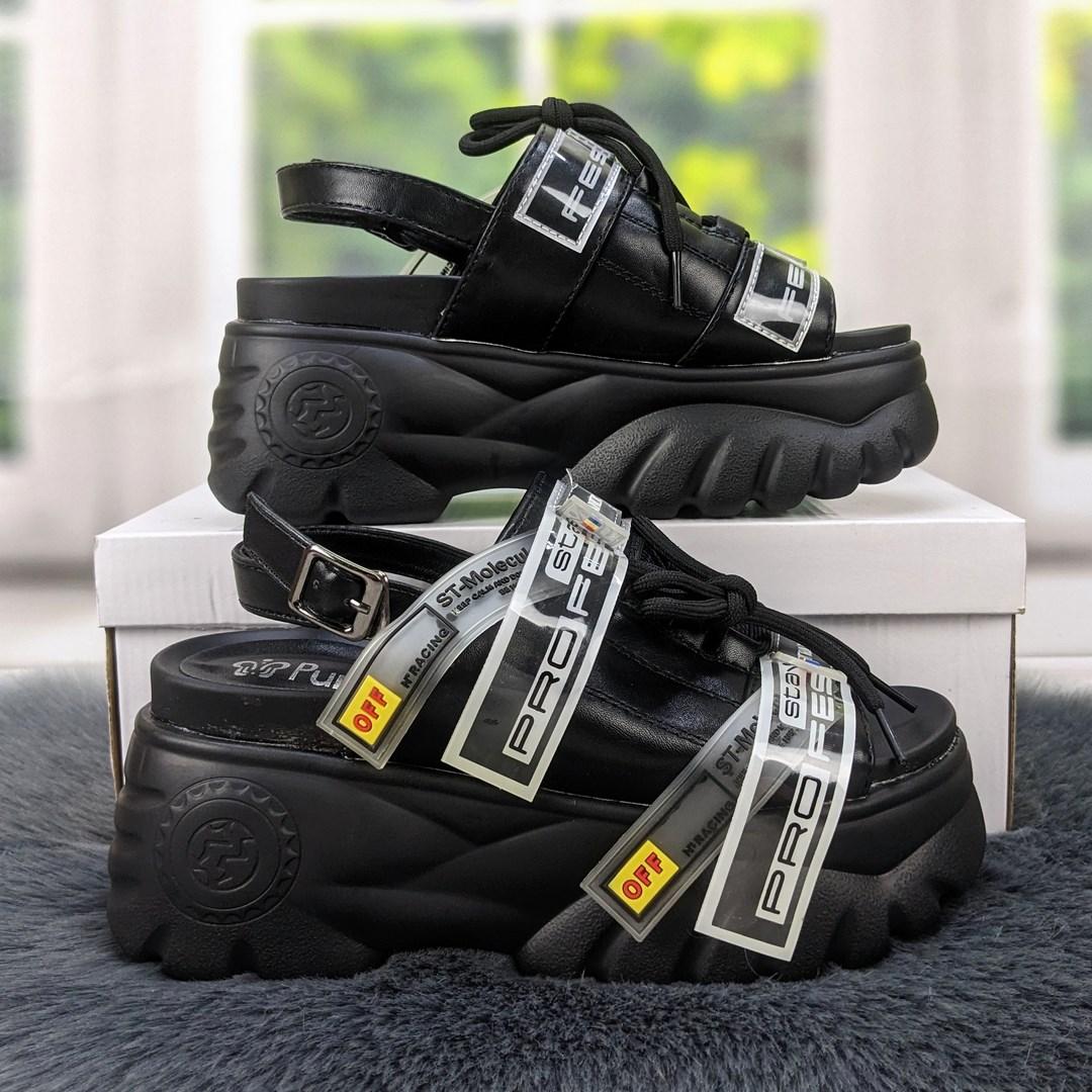 Босоніжки жіночі Purlina спортивні чорні на високій платформі 2822-3