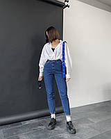 Синие женские джинсы МОМ с высокой талией 40