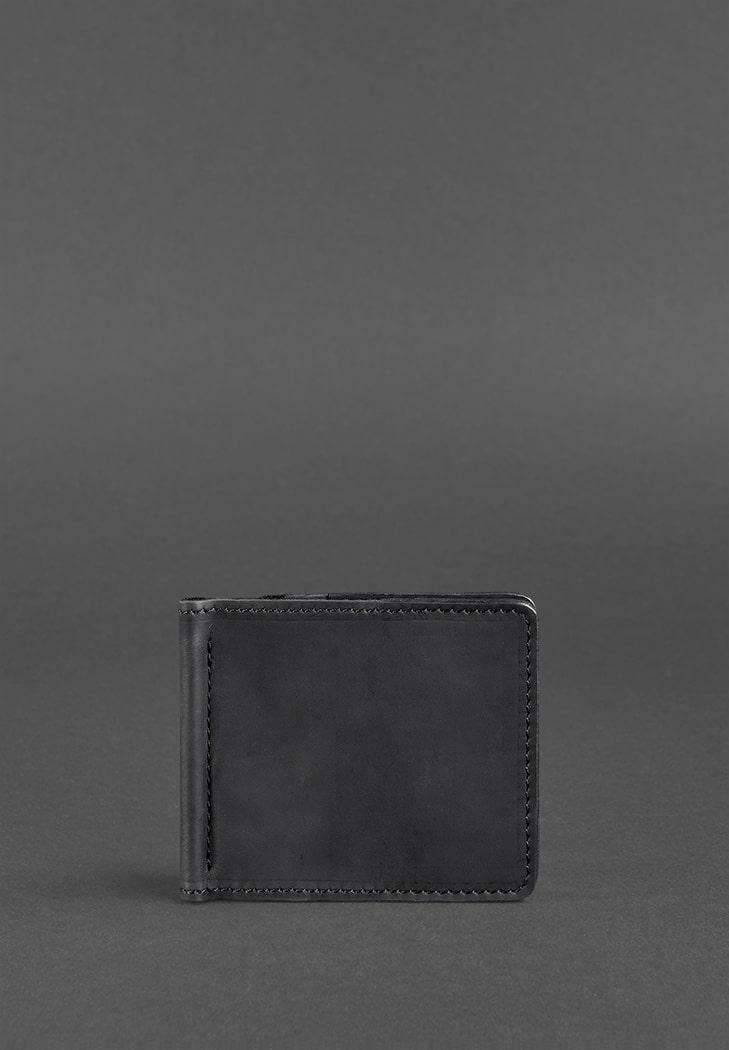 Чоловіче шкіряне портмоне чорне 1.0 затиск для грошей Crazy Horse