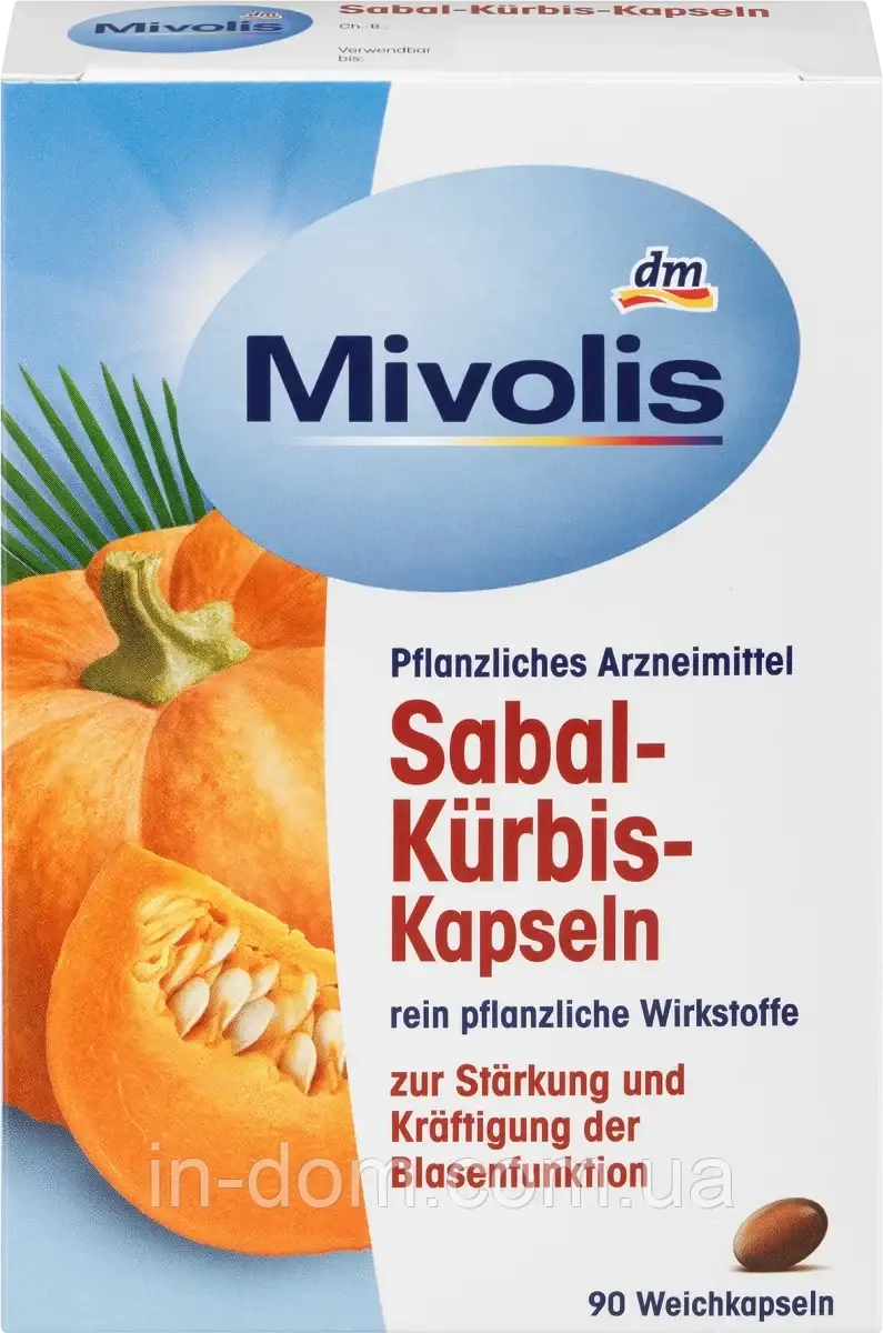 Mivolis Sabal-Kürbis-Kapseln Капсули з гарбуза для зміцнення функції сечового міхура 90 шт.