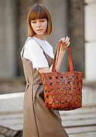 Шкіряна плетена жіноча сумка Пазл L світло-коричнева Krast