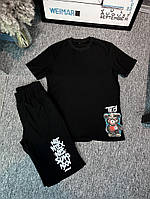 Легкий модный мужской летний комплект шорты + футболка на каждый день черный