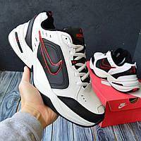 Белые с черным и красным кроссовки мужские Nike Monarch. Удобные кроссы для парней Найк Аир Монарх.