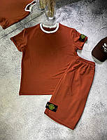 Летний модный мужской летний комплект шорты + футболка на каждый день оранжевый
