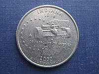 Монета квотер 25 центов США 2002 Р Индиана гоночный автомобиль болид