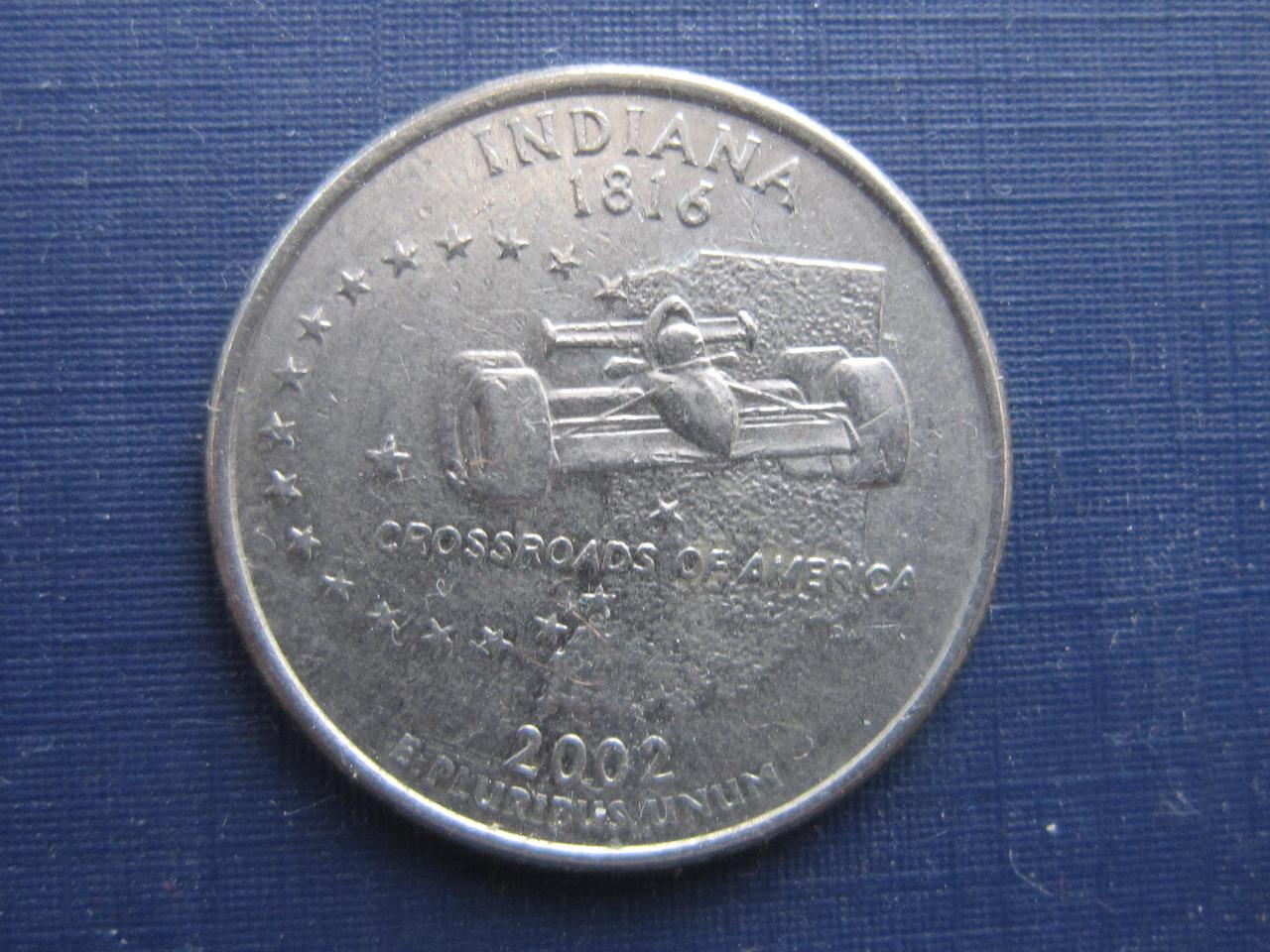 Монета квотер 25 центов США 2002 Р Индиана гоночный автомобиль болид - фото 1 - id-p360407809