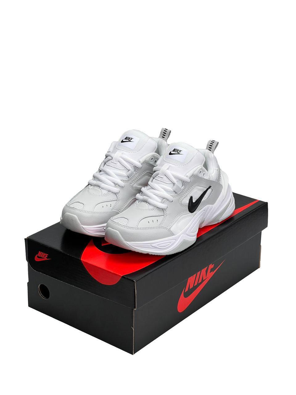 Жіночі кросівки Nike M2K Tekno White Gray Black (Білі) Взуття Найк М2К Текно шкіряні демисезон