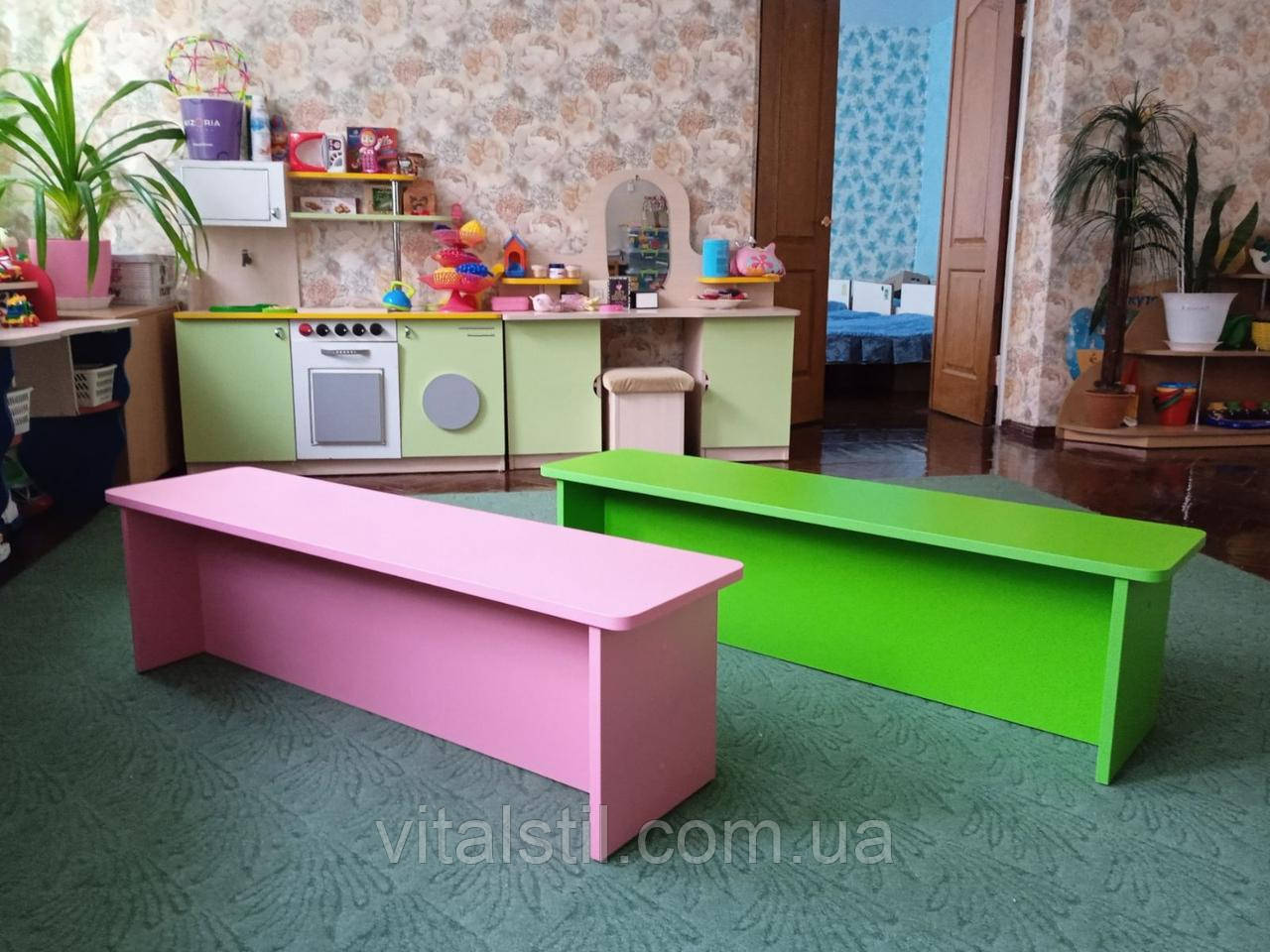 Лава дитяча для роздягальні в кольоровому дсп 1200*300*260/300/340