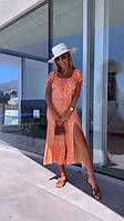 Женское летнее платье с красивым декальте и разрезом на ножке Ткань софт вискоза Размеры: 44-46; 48-50; 52-54