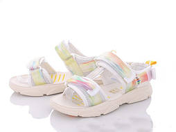 Підліткові різнобарвні босоніжки для дівчинки на липучці лак-текстиль
