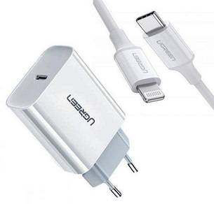 Мережевий зарядний пристрій Ugreen CD137 PD 20W Fast Charger + USB-C to Lightning Cable 1m Suit, фото 1
