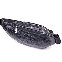 Стильная поясная сумка из натуральной кожи с фактурой под крокодила 21297 Vintage Черная высокое качество