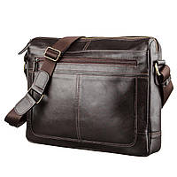 Деловая мужская сумка из гладкой кожи на плечо SHVIGEL 11251 Коричневая высокое качество