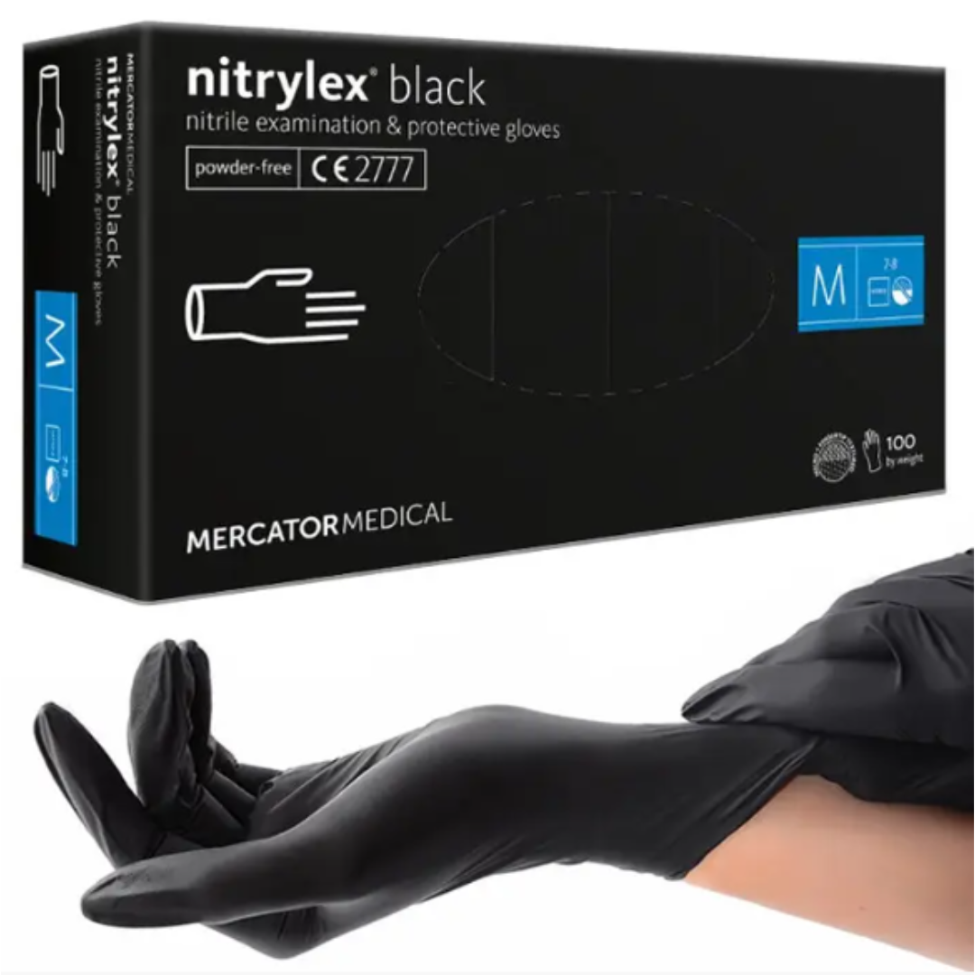 Рукавички нітрилові M, Nitrylex Black, чорні одноразові неопудрені 100 шт.