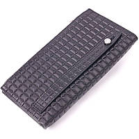 Стеганый вертикальный мужской бумажник из натуральной кожи KARYA 21425 Черный высокое качество