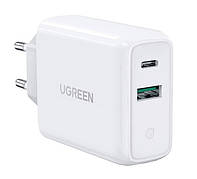 Адаптер живлення для телефону Ugreen CD170 White USB+USB Type-C Wall Charger 36W 3A