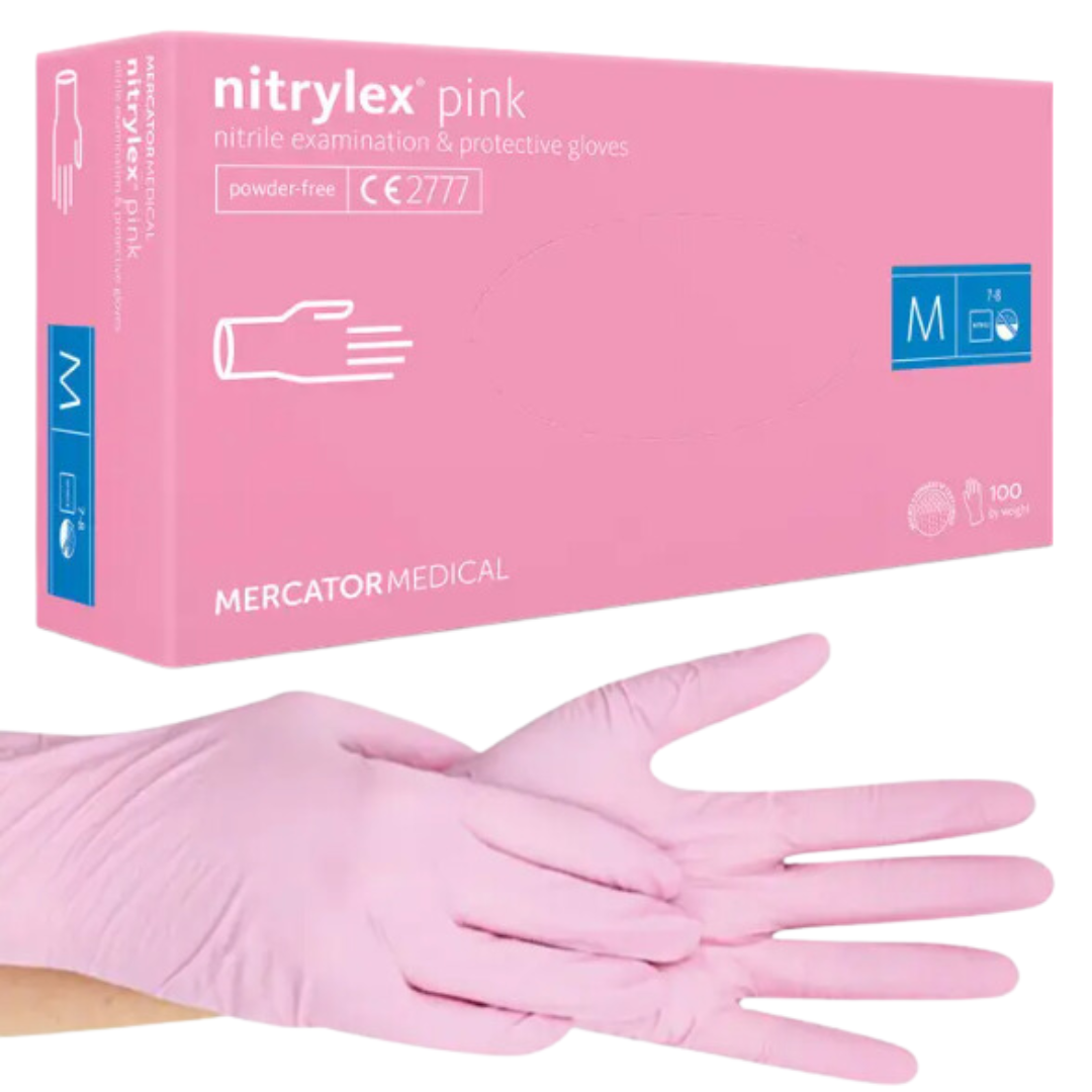 Рукавички нітрилові M, Nitrylex Pink, ніжно-рожеві одноразові неопудрені 100 шт.