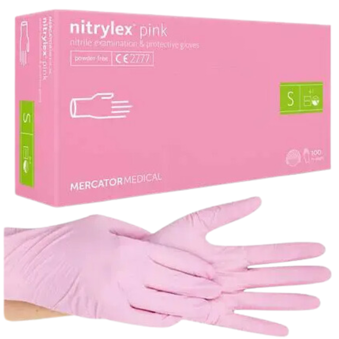 Рукавички нітрилові S, Nitrylex Pink, ніжно-рожеві одноразові неопудрені 100 шт.