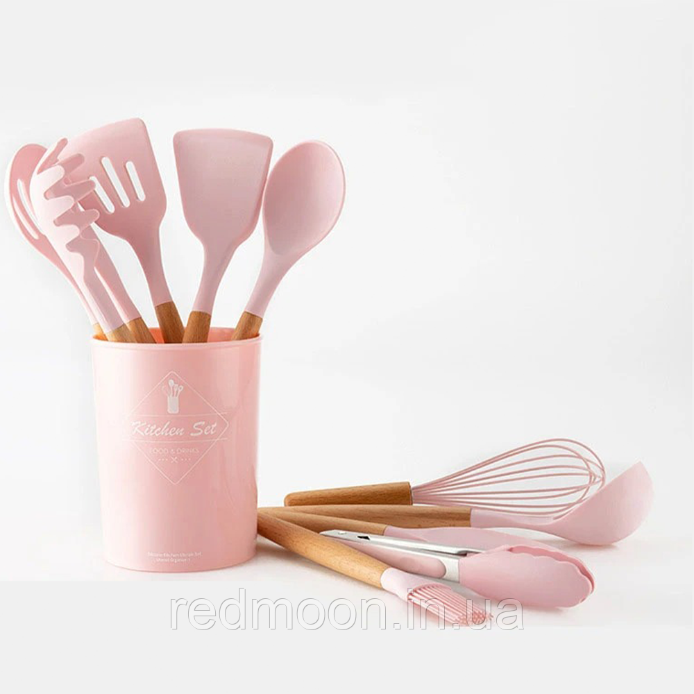 Набір кухонного приладдя 12шт Kitchen Set Рожевий / Комплект інструментів для кухні