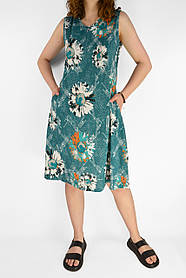 Плаття без рукава жіноче літнє нижче коліна Сарафан із квітковим принтом у великих розмірах Колір бірюза L