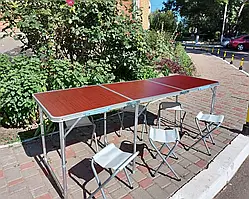 Стіл розкладний потрійний 180*60 + 6 стільців Стіл для пікніку на 3 відділа+ 6 стільців