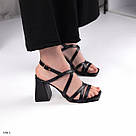 Хіт сезону! Чорні жіночі шкіряні босоніжки на підборах, фото 2