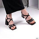 Хіт сезону! Чорні жіночі шкіряні босоніжки на підборах, фото 5
