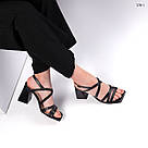 Хіт сезону! Чорні жіночі шкіряні босоніжки на підборах, фото 4