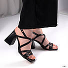 Хіт сезону! Чорні жіночі шкіряні босоніжки на підборах, фото 6