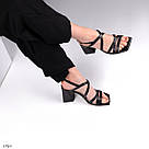 Хіт сезону! Чорні жіночі шкіряні босоніжки на підборах, фото 3