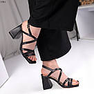 Хіт сезону! Чорні жіночі шкіряні босоніжки на підборах, фото 8