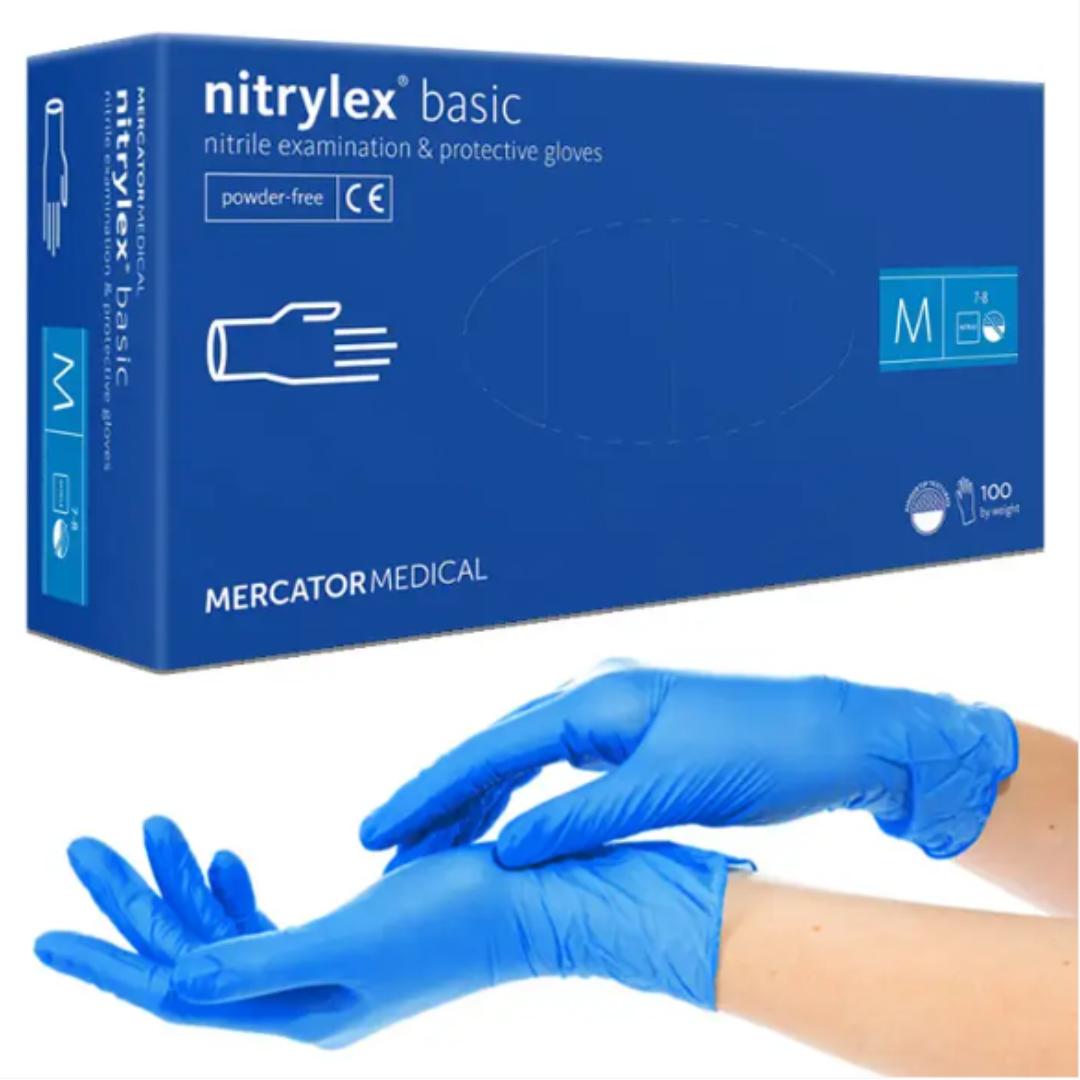 Рукавички нітрилові M, Nitrylex Classic / Basic, сині одноразові неопудрені 100 шт.