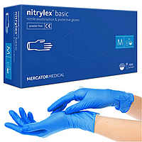 Рукавички нітрилові M, Nitrylex Classic / Basic, сині одноразові неопудрені 100 шт.