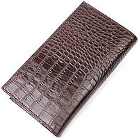 Надежный вертикальный бумажник из натуральной кожи с тиснением под крокодила KARYA 21140 Коричневый высокое