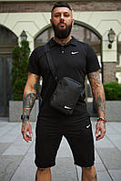 Комплект Nike поло черный и шорты +Барсетка