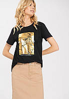 Женская футболка - хлопковая, с принтом черная Volcano 3XL