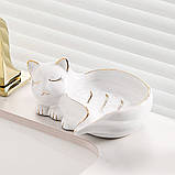 Керамічна мильниця біла у формі кішки, керамічна підставка для мила, тримач для мила у формі мармуру, фото 2
