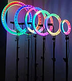 Кільцева LED лампа 3D RGB 26 см кольорова двостороння зі штативом 2 м Селфі кільце для блогерів від USB, фото 6