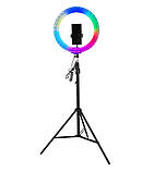 Кільцева LED лампа 3D RGB 26 см кольорова двостороння зі штативом 2 м Селфі кільце для блогерів від USB, фото 3