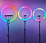 Кільцева LED лампа 3D RGB 26 см кольорова двостороння зі штативом 2 м Селфі кільце для блогерів від USB, фото 2