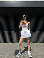 Стильні жіночі шорти білого кольору з плащової тканини, боксерські шорти з поясом-резинкою
