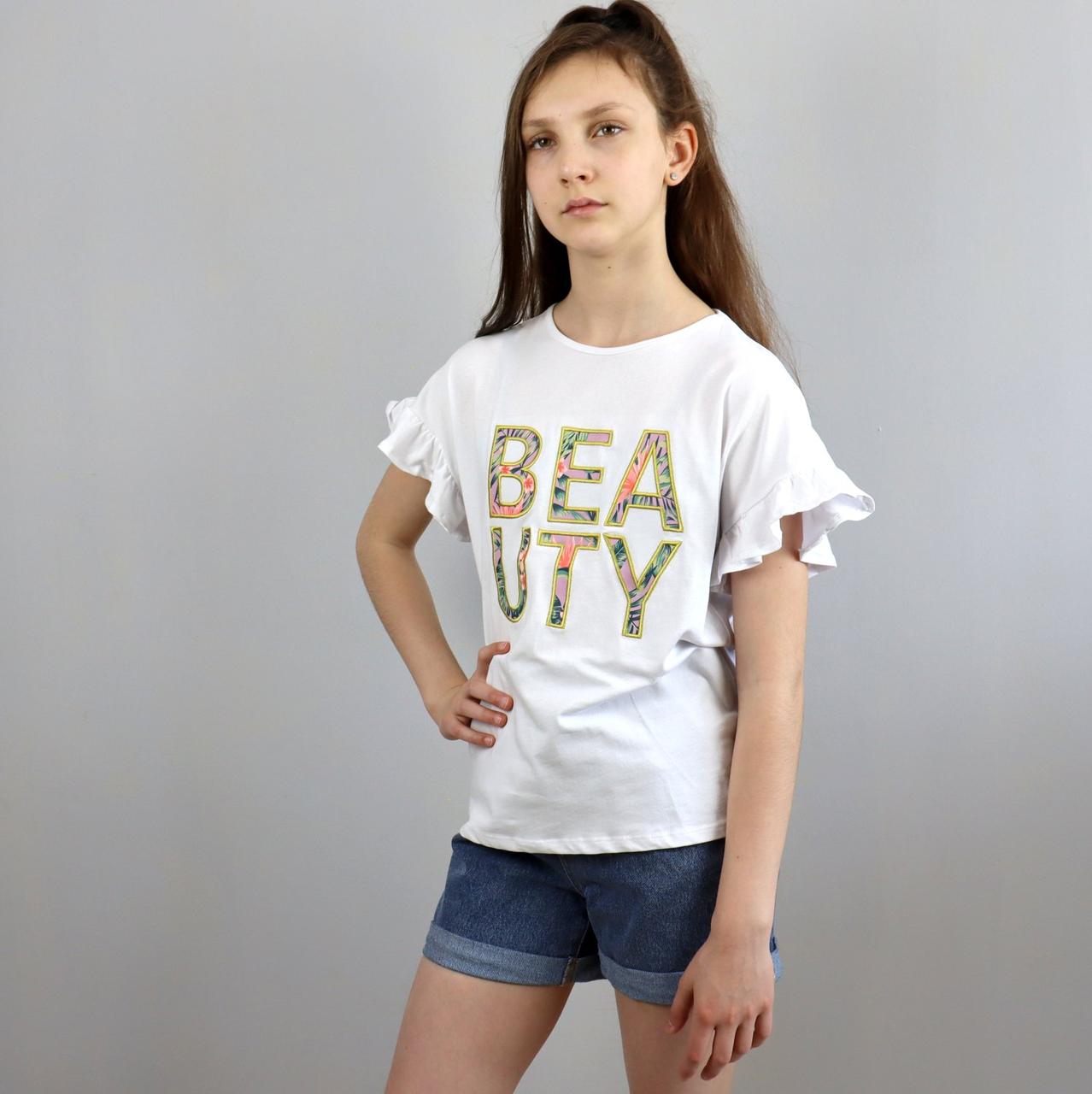 3265біл Біла футболка для дівчинки Beauty тм Glo-story