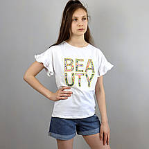 3265біл Біла футболка для дівчинки Beauty тм Glo-story, фото 3