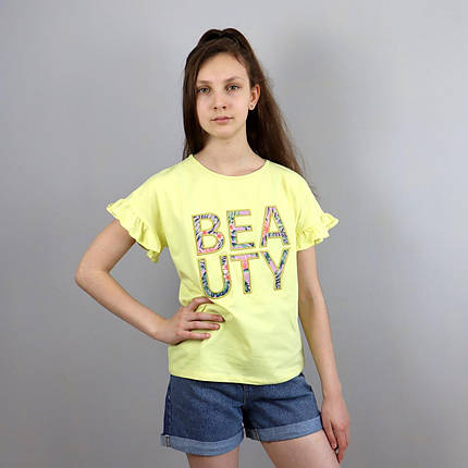 3265жів Жовта футболка для дівчинки Beauty тм Glo-story розмір 158-164 см, фото 1