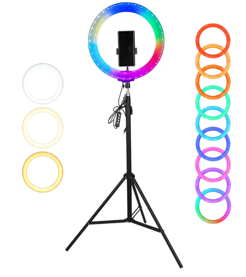 Світлодіодна кільцева лампа RGB 3D 26 см зі штативом 2 м кольорова двостороння LED Селфі кільце від USB